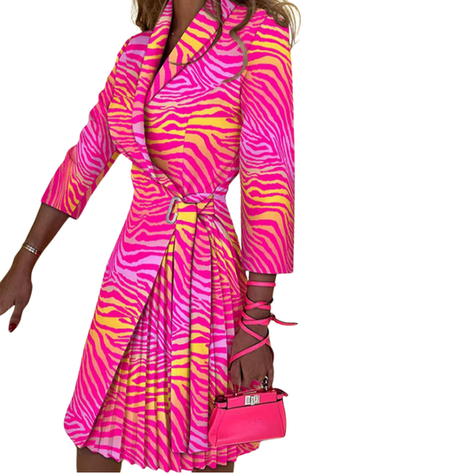 Autumn V-Neck Cinched Waist Printed Dress