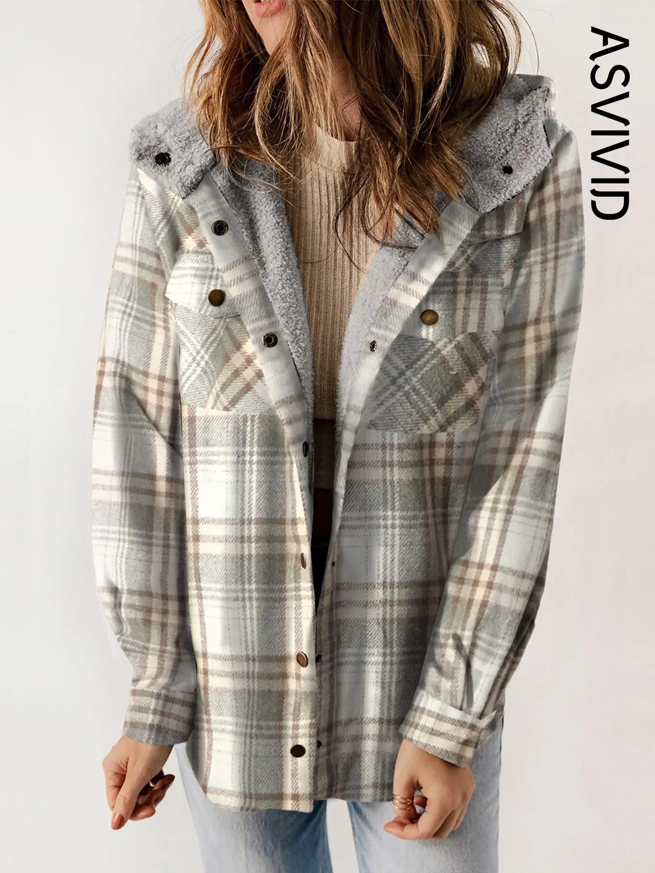 Plaid Hooded Casual Outerwear