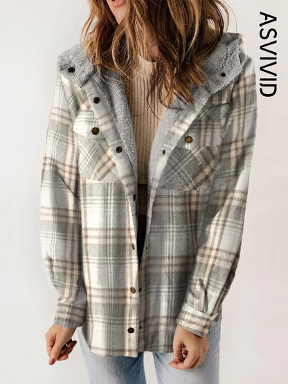 Plaid Hooded Casual Outerwear